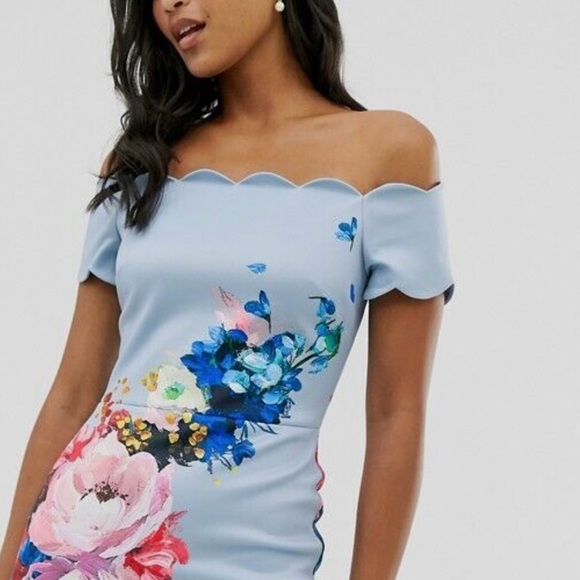 Ted Baker London Hailly bardot dress in raspberry ripple print,size:2,bodycon - Picture 1 of 15